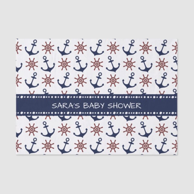 Papier Mousseline Motif de gouvernail Ancre bleu et rouge marine (Recto)