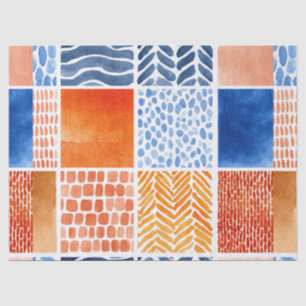 Papier Mousseline Motif de grille aquarelle vibrante en bleu et oran