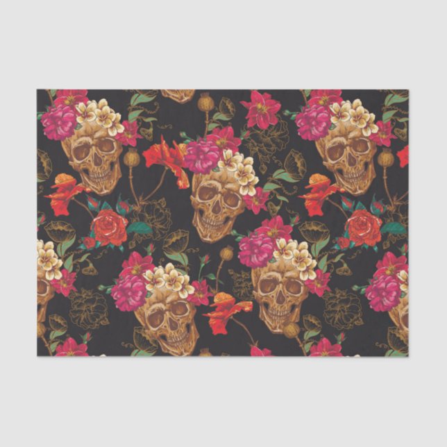 Papier Mousseline Motif de Halloween, crânes, roses, gothique, noir, (Recto)