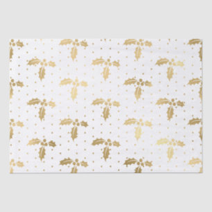 Papier Mousseline Motif de houx de Noël en feuille d'aluminium blanc