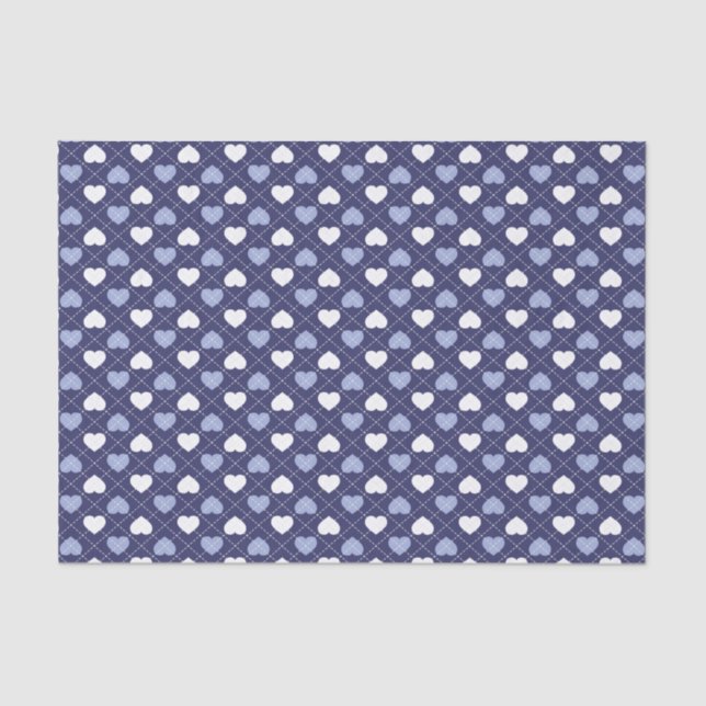 Papier Mousseline Motif de Jacquard Blue and White Hearts (Recto)