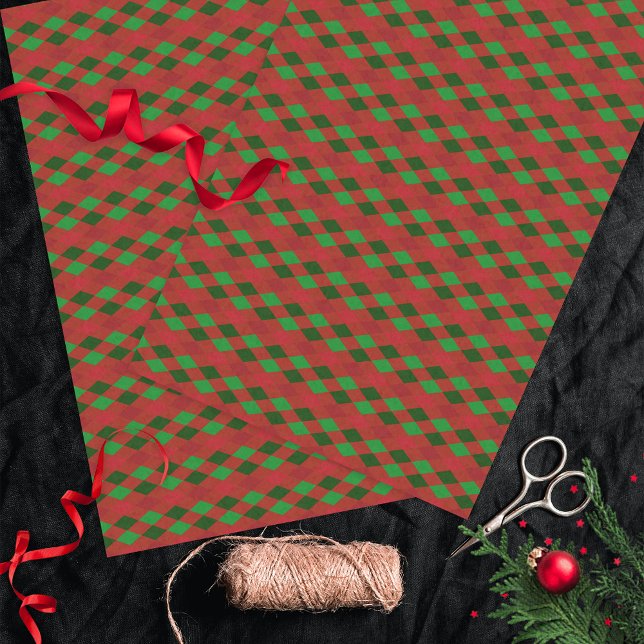 Papier Mousseline Motif de Jacquard rouge et vert Noël (Créateur téléchargé)