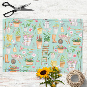 Papier Mousseline Motif de jardin outils de jardinage floral aquarel