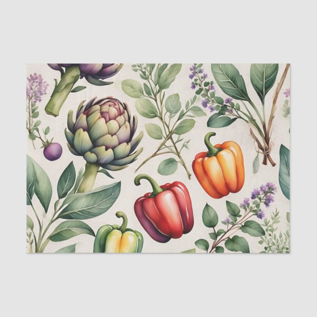 Papier Mousseline Motif de jardin potager à l'aquarelle (Recto)