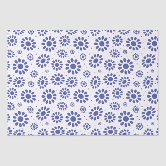 Papier Mousseline Motif de la Fleur de marguerite bleu Indigo (Recto)