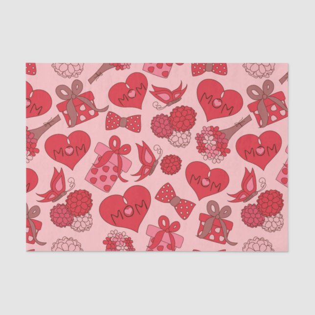 Papier Mousseline Motif de la Journée des mères rouges et roses (Recto)