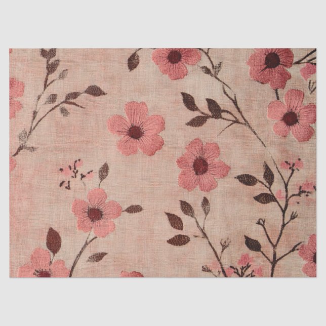 Papier Mousseline Motif de lin floral blush rustique (4) (Recto)