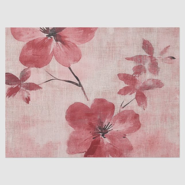 Papier Mousseline Motif de lin floral blush rustique (5) (Recto)