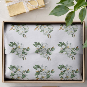 Papier Mousseline Motif de magnolia à l'aquarelle douce bleu
