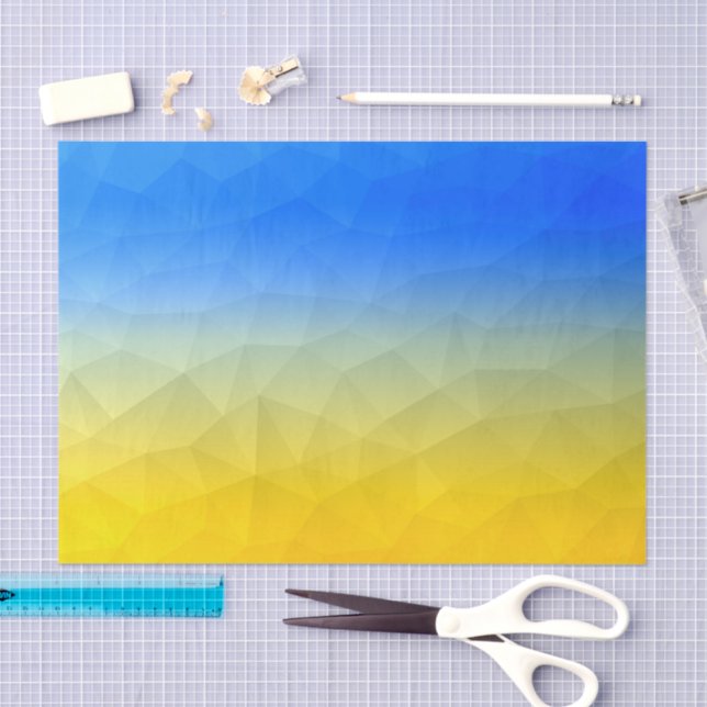 Papier Mousseline Motif de maillage géométrique bleu jaune Ukraine (Artisanat)