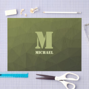 Papier Mousseline Motif de maillage géométrique d'olive verte de l'a