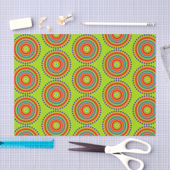 Papier Mousseline Motif de mandala concentrique boho vibrant (Artisanat)