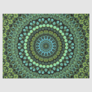 Papier Mousseline Motif de mandala kaléidoscope vert et sarcelle