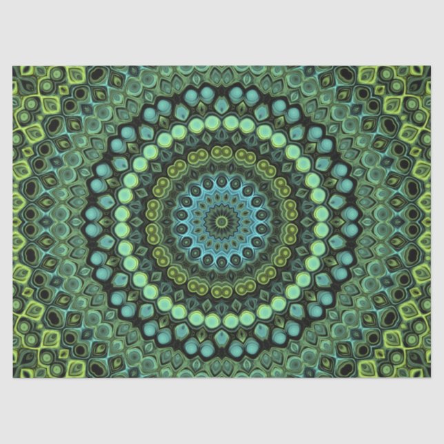 Papier Mousseline Motif de mandala kaléidoscope vert et sarcelle (Recto)