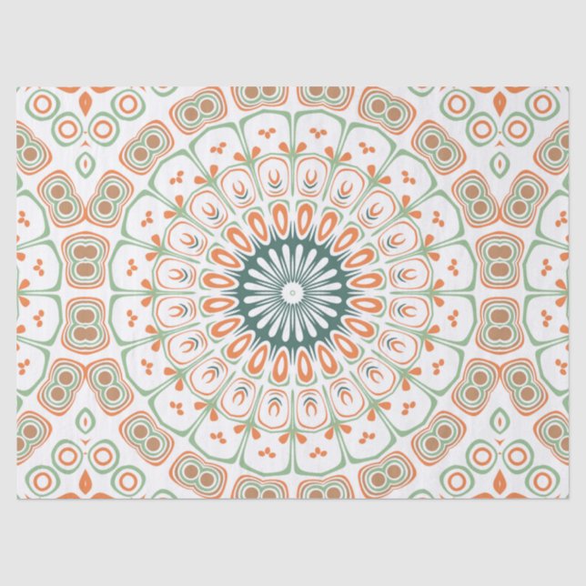 Papier Mousseline Motif de mandala moderne orange et vert (Recto)