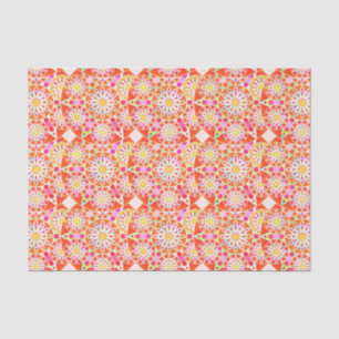 Papier Mousseline Motif de mandala, rouge de corail, rose, or