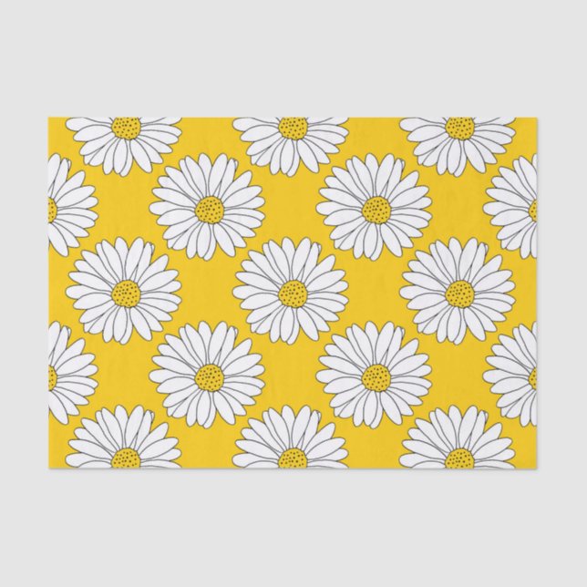 Papier Mousseline Motif de marguerite blanche jaune 2 (Recto)