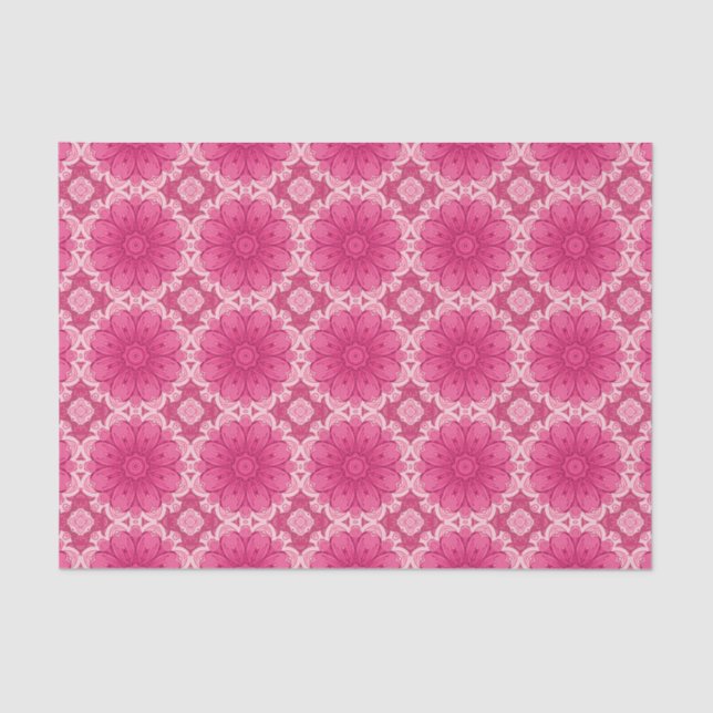 Papier Mousseline Motif de marguerite géométrique en corail et rose  (Recto)