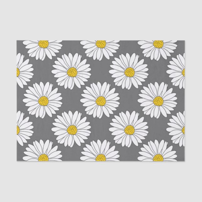 Papier Mousseline Motif de marguerite gris jaune blanc (Recto)