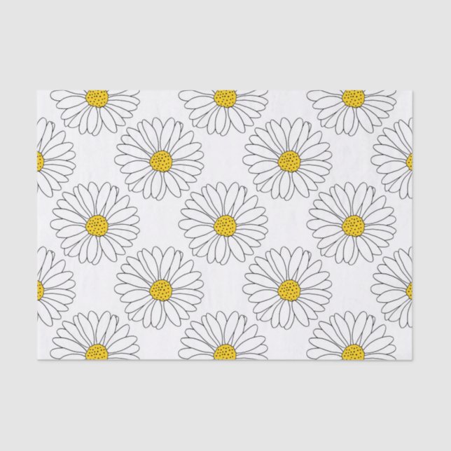 Papier Mousseline Motif de marguerite jaune blanc (Recto)