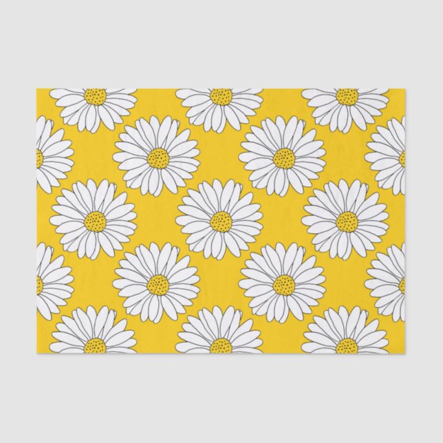 Papier Mousseline Motif de marguerite jaune blanc 2 (Recto)