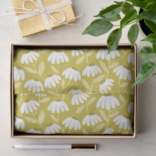 Papier Mousseline Motif de marguerites florales vert olive et moutar