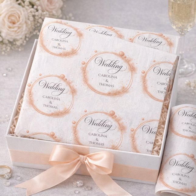 Papier Mousseline Motif de mariage Peach Sparkle Script (Créateur téléchargé)