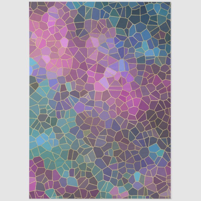 Papier Mousseline Motif de mosaïque de rose violet Turquoise bleu ve (Recto)