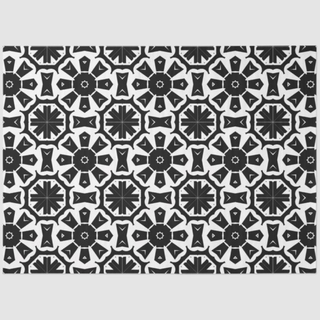 Papier Mousseline Motif de mosaïque géométrique moderne noir et blan (Recto)