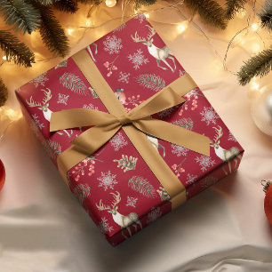 Papier Mousseline Motif de Noël avec cerfs et taureaux rouge