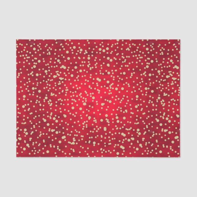 Papier Mousseline Motif de Noël Confetti rouge et or (Recto)