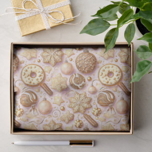 Papier Mousseline Motif de Noël en or rose #12 ID1009 Emballage
