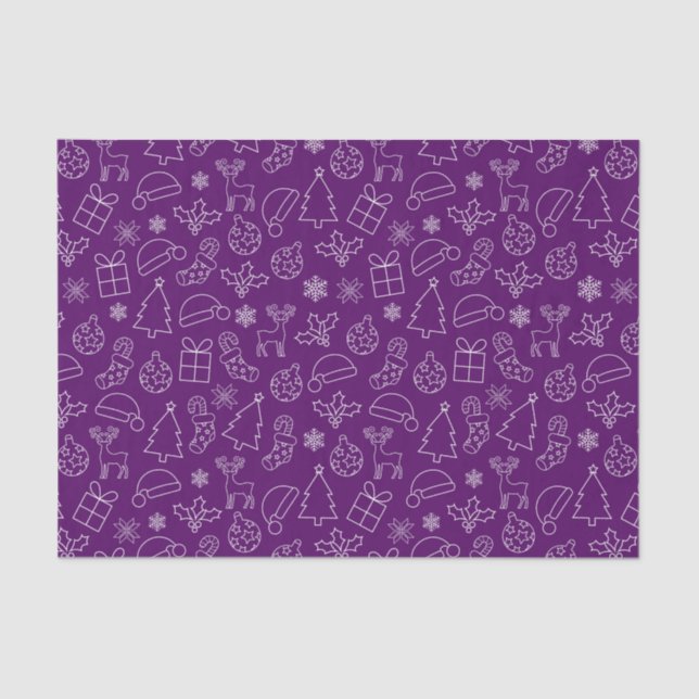 Papier Mousseline Motif de Noël Festif violet et blanc (Recto)