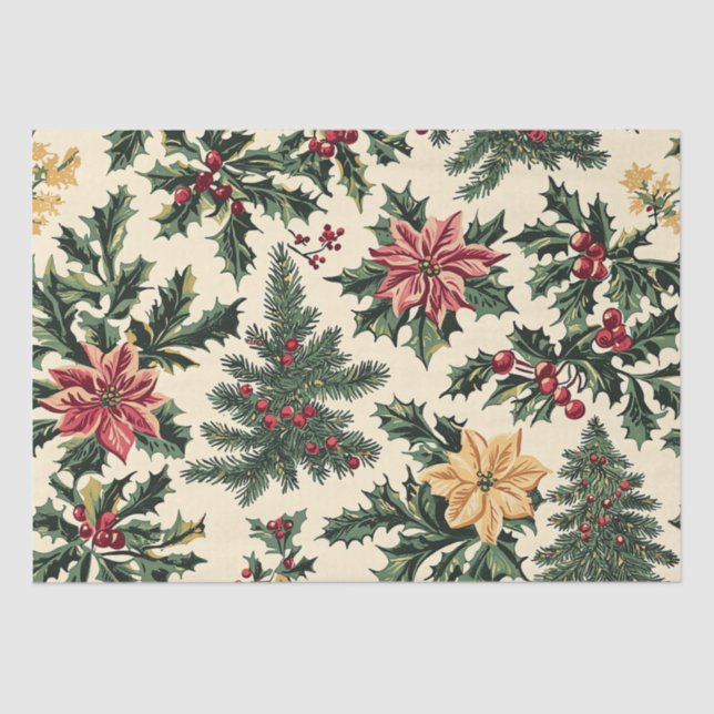 Papier Mousseline Motif de Noël floral de Poinsettia (15) (Recto)