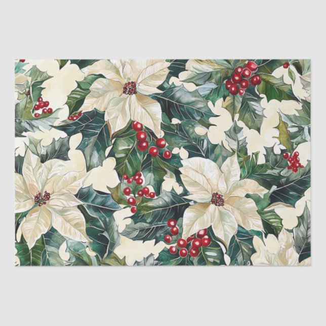 Papier Mousseline Motif de Noël floral de Poinsettia (18) (Recto)