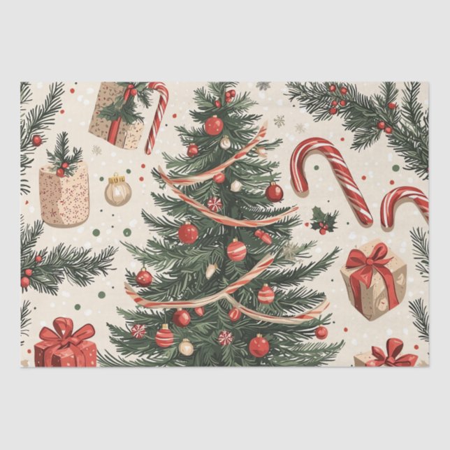 Papier Mousseline Motif de Noël floral Poinsettia (4) (Recto)