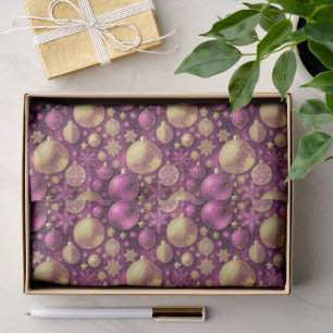 Papier Mousseline Motif de Noël Magenta Or#31 ID1009
