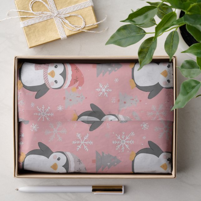 Papier Mousseline Motif de Noël Manchot (Cadeau)
