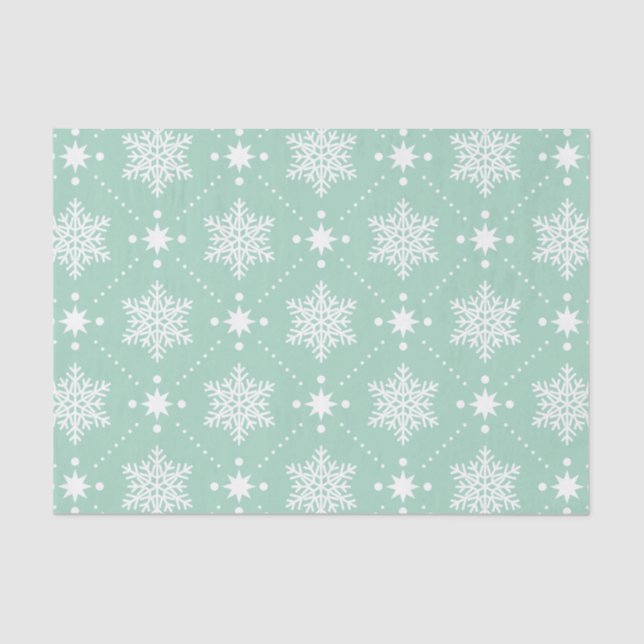 Papier Mousseline Motif de Noël Mint Green White (Recto)