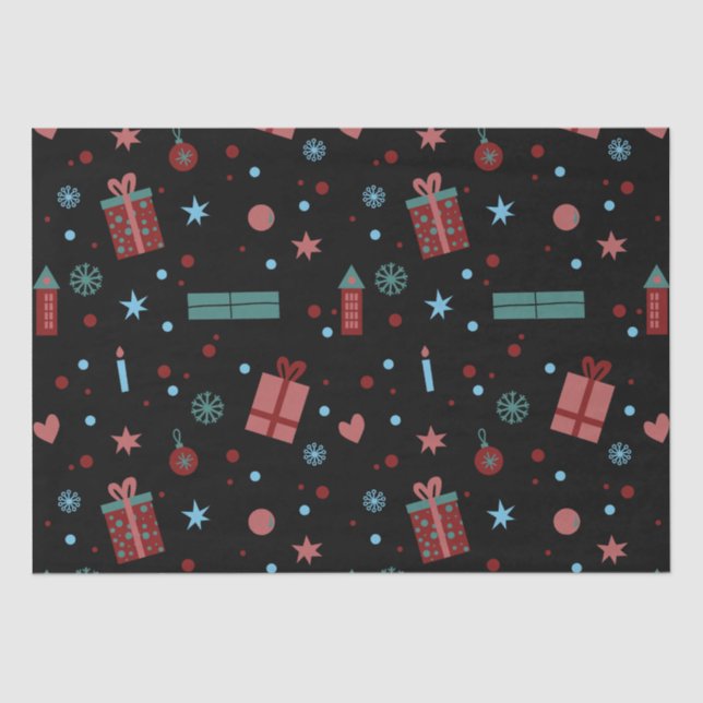 Papier Mousseline Motif de Noël Noir (Recto)