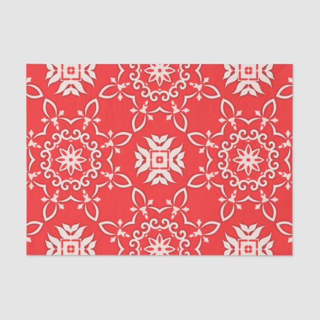 Papier Mousseline Motif de Noël Ornat rouge et blanc (Recto)