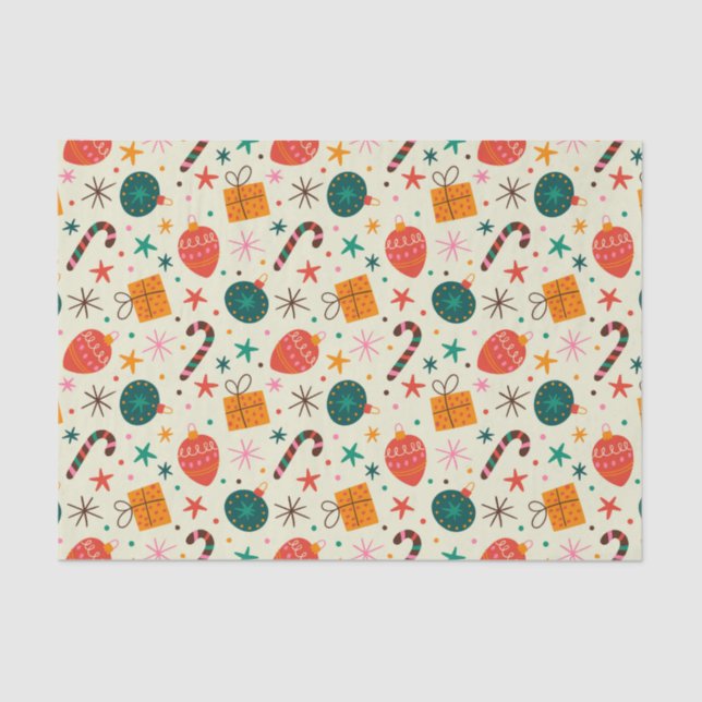 Papier Mousseline Motif de Noël rétro et cadeau (Recto)