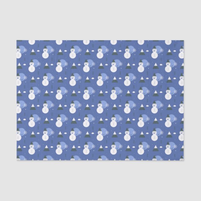 Papier Mousseline Motif de Noël Royal Blue Snowman (Recto)