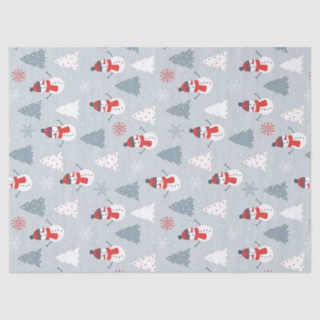 Papier Mousseline Motif de Noël Snowman & Arbres d'hiver (Recto)