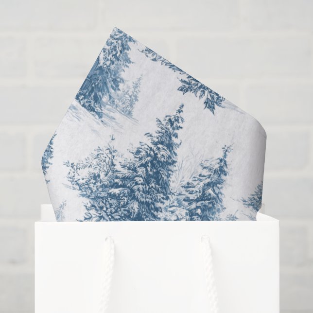 Papier Mousseline Motif de Noël Toile Bleue  (Sac cadeau)