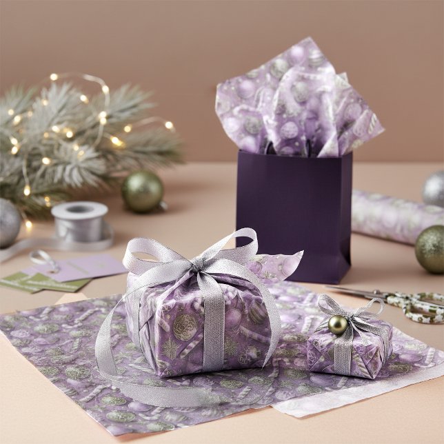 Papier Mousseline Motif de Noël Violet Vert#12 ID1009 (Créateur téléchargé)