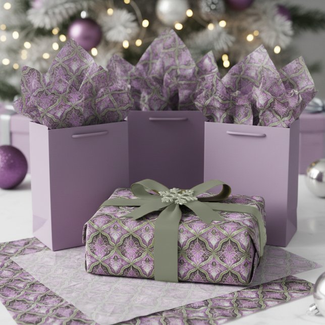 Papier Mousseline Motif de Noël Violet Vert #31 ID1009 (Créateur téléchargé)