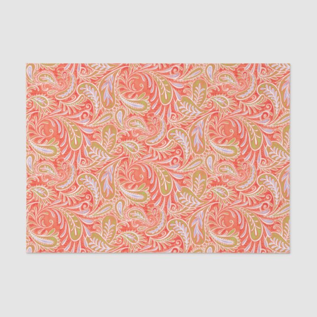 Papier Mousseline Motif de Paisley rouge et vert (Recto)