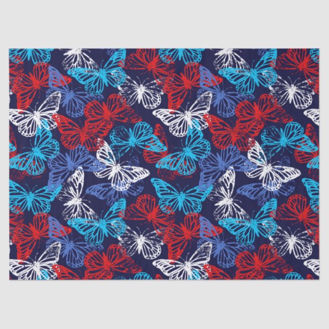 Papier Mousseline Motif de papillon Patriotique Rouge Blanc et Bleu (Recto)
