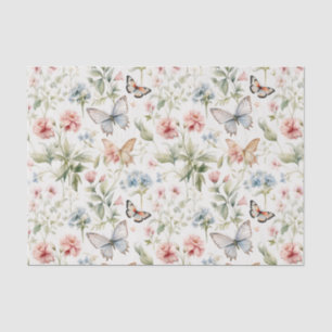 Papier Mousseline Motif de papillons et de fleurs de bois